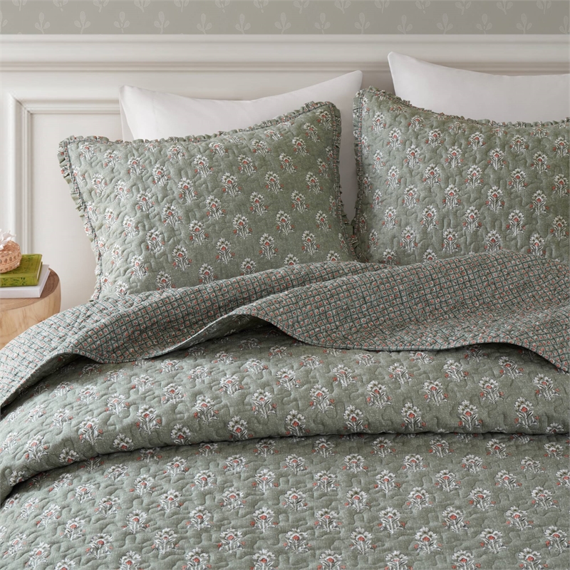 Olliix Madison Park Linwood King/Cal King Quilt Set Polyester in Sage Green