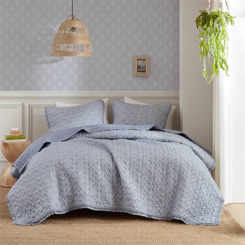 Olliix Madison Park Linwood Queen Quilt Set Polyester in Blue