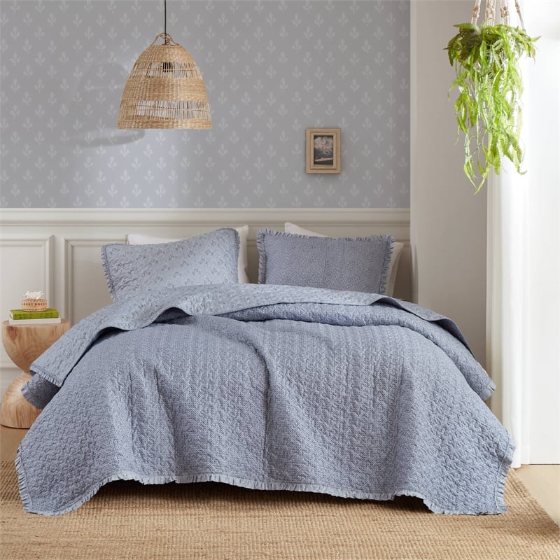 Olliix Madison Park Linwood King/Cal King Quilt Set Polyester in Blue