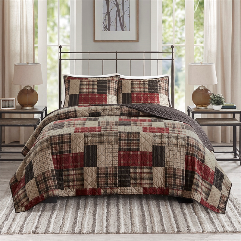 Olliix Madison Park Timber Full/Queen Quilt Set Cotton in Red/Black