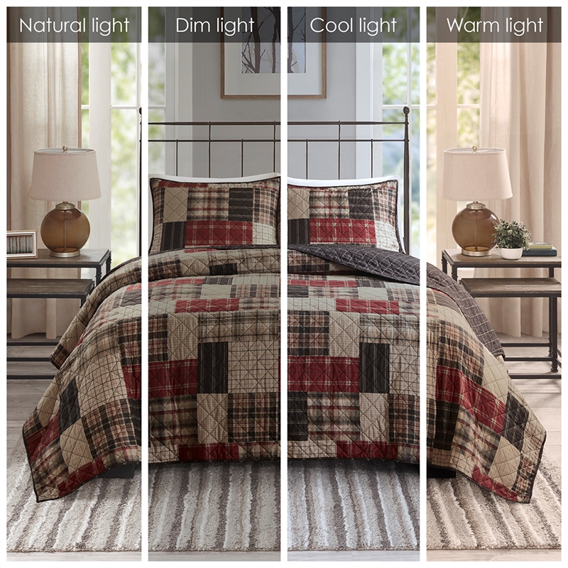 Olliix Madison Park Timber King/Cal King Quilt Set Cotton in Red/Black