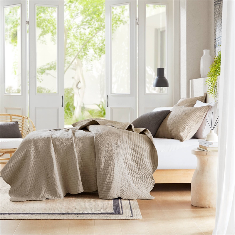 Olliix Madison Park Tuscany Full/Queen Coverlet Mini Set Microfiber in Khaki