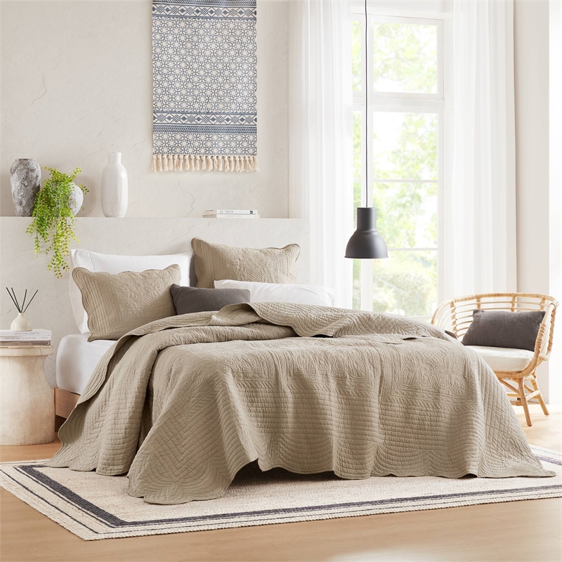 Olliix Madison Park Tuscany Full/Queen Coverlet Mini Set Microfiber in Khaki