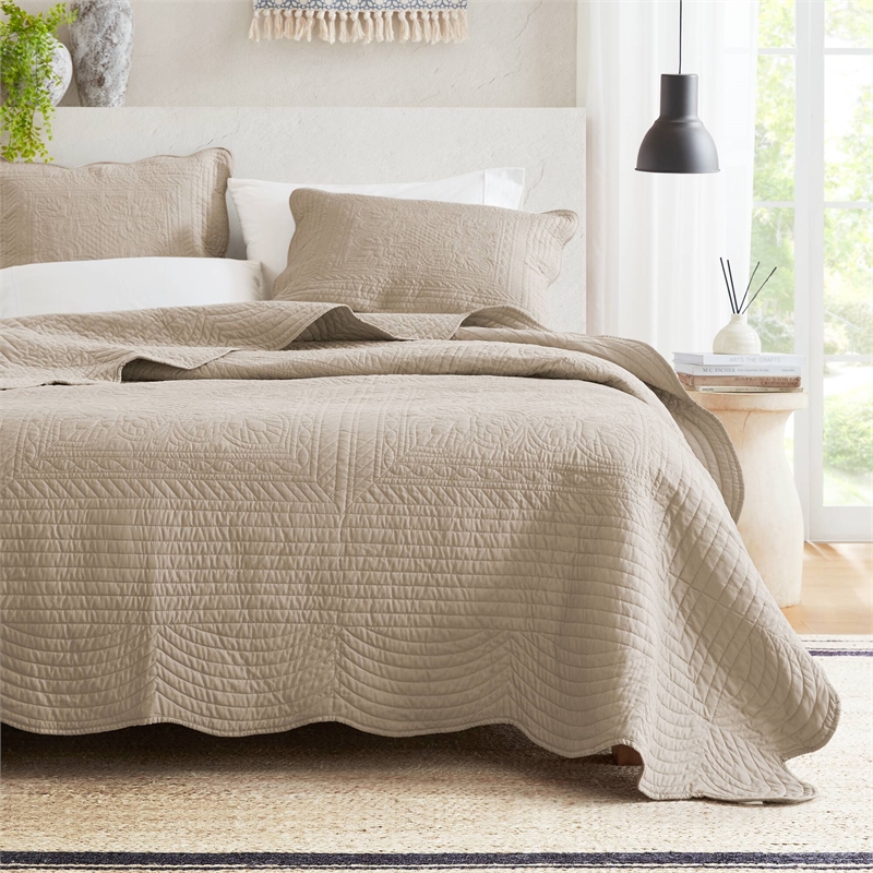 Olliix Madison Park Tuscany Full/Queen Coverlet Mini Set Microfiber in Khaki