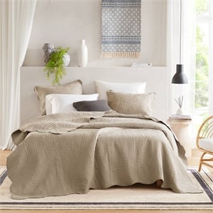 Olliix Madison Park Tuscany Full/Queen Coverlet Mini Set Microfiber in Khaki