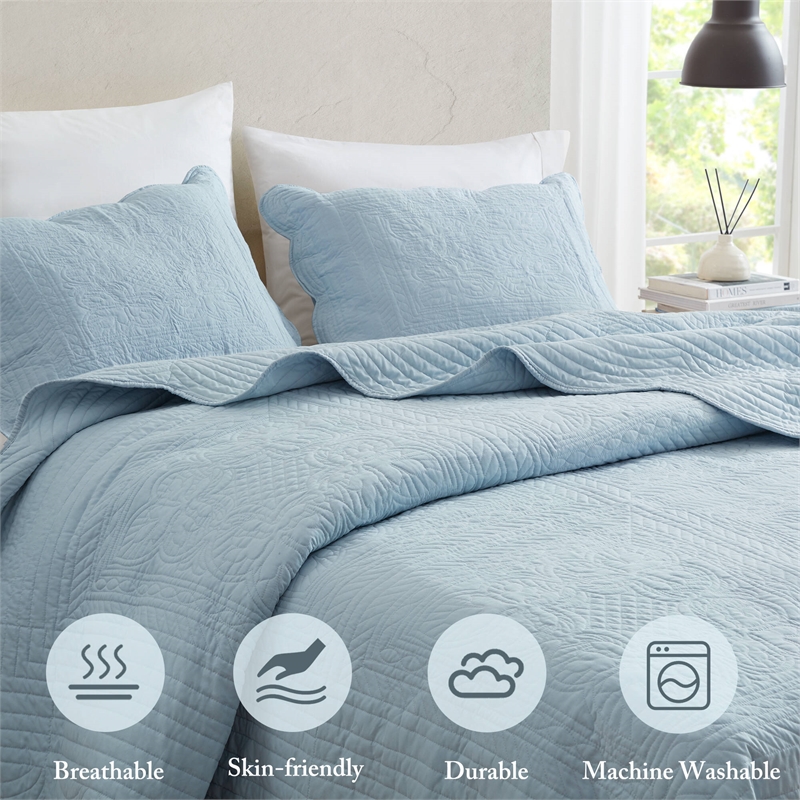 Olliix Madison Park Tuscany King/Cal King Coverlet Mini Set Microfiber in Blue