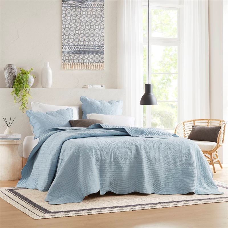 Olliix Madison Park Tuscany King/Cal King Coverlet Mini Set Microfiber in Blue
