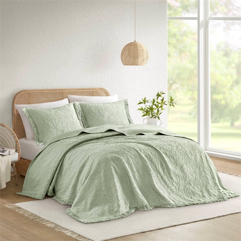 Olliix Madison Park Willow Queen Bedspread Set Cotton in Sage