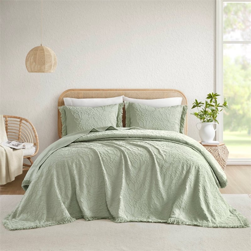 Olliix Madison Park Willow Queen Bedspread Set Cotton in Sage