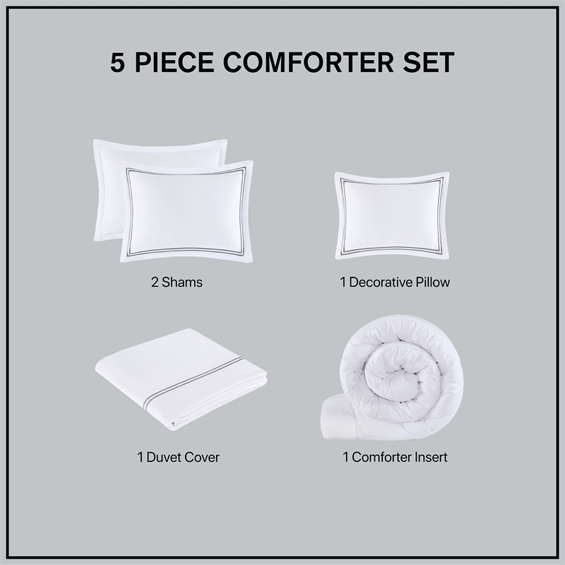 Olliix Madison Park 500 Thread Count King/Cal King Comforter Set in White/Grey