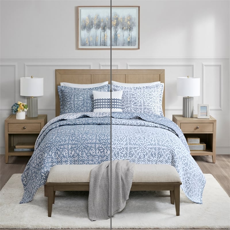 Olliix Madison Park Signature Harmony Full/Queen Quilt Set Cotton in Blue
