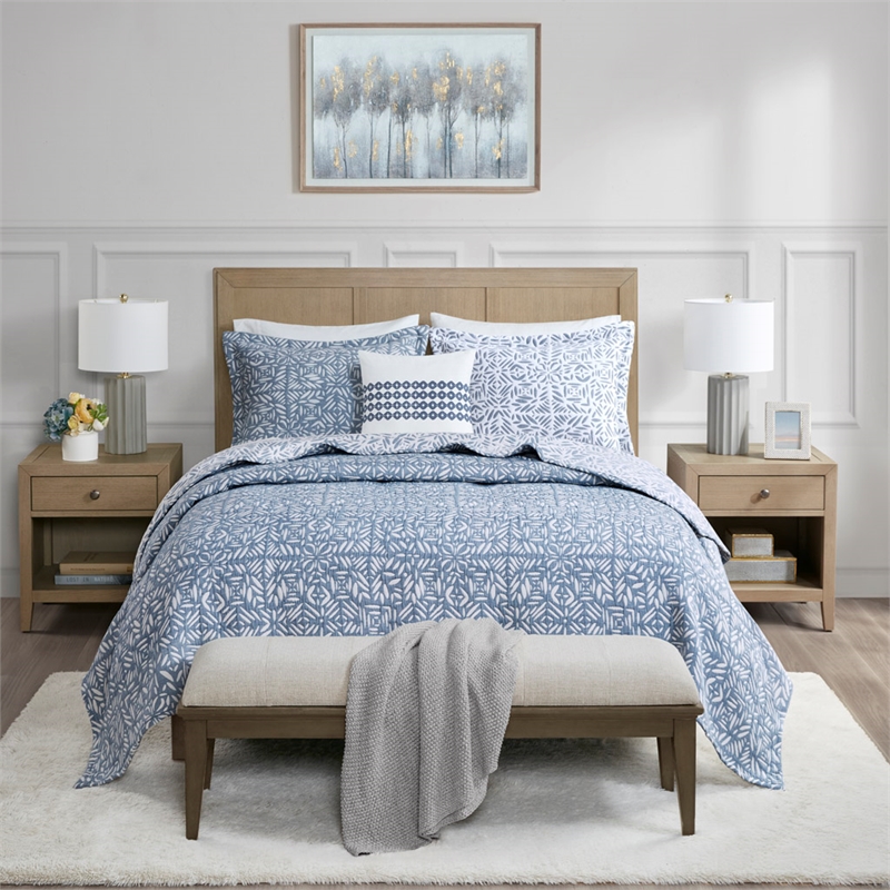 Olliix Madison Park Signature Harmony Full/Queen Quilt Set Cotton in Blue