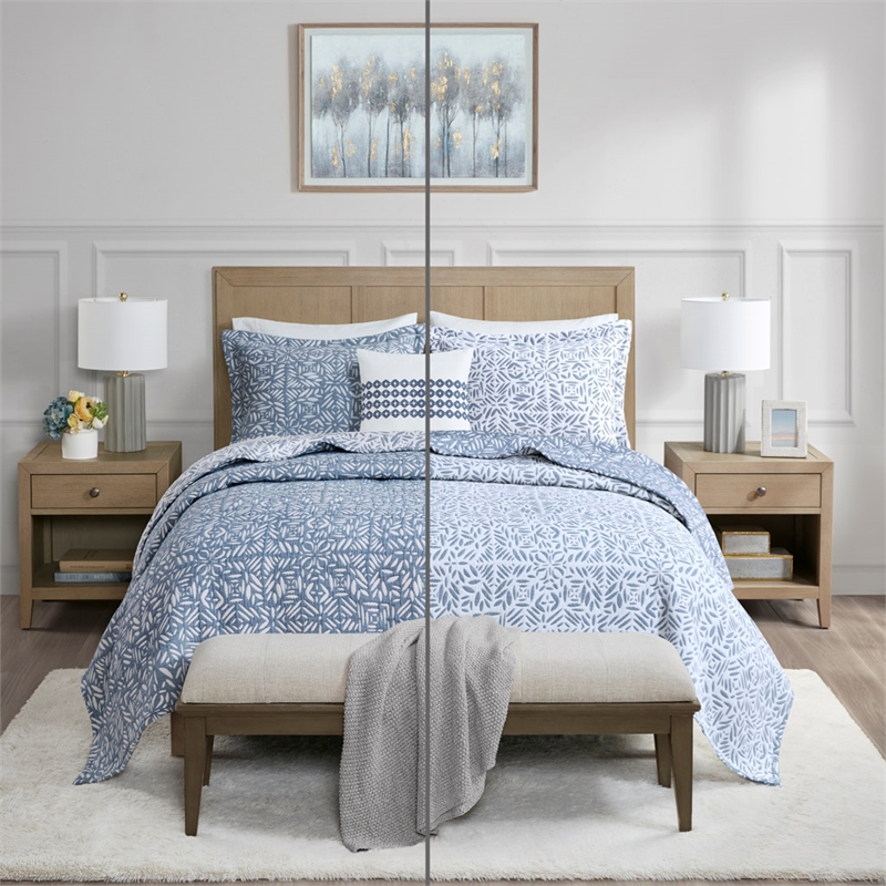 Olliix Madison Park Signature Harmony King/Cal King Quilt Set Cotton in Blue