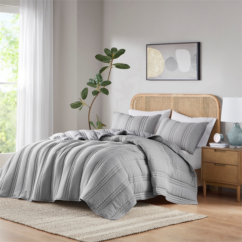 Olliix Urban Habitat Dune Full/Queen Coverlet Mini Set Polyester in Gray