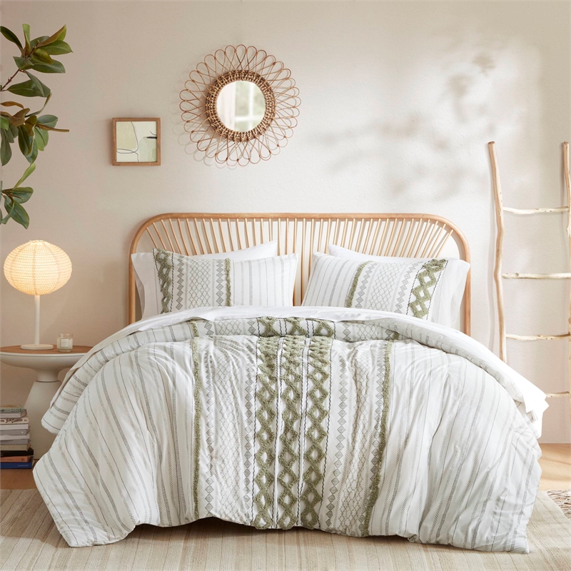 Olliix INK+IVY Imani Full/Queen Duvet Mini Set Cotton in Sage/Ivory