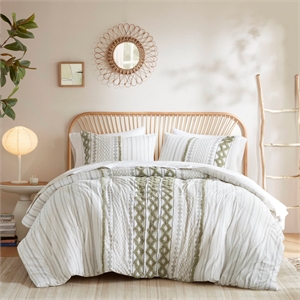 Olliix INK+IVY Imani Full/Queen Duvet Mini Set Cotton in Sage/Ivory