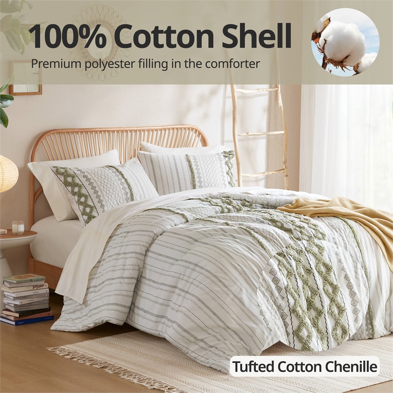 Olliix INK+IVY Imani King/Cal King Duvet Mini Set Cotton in Sage/Ivory