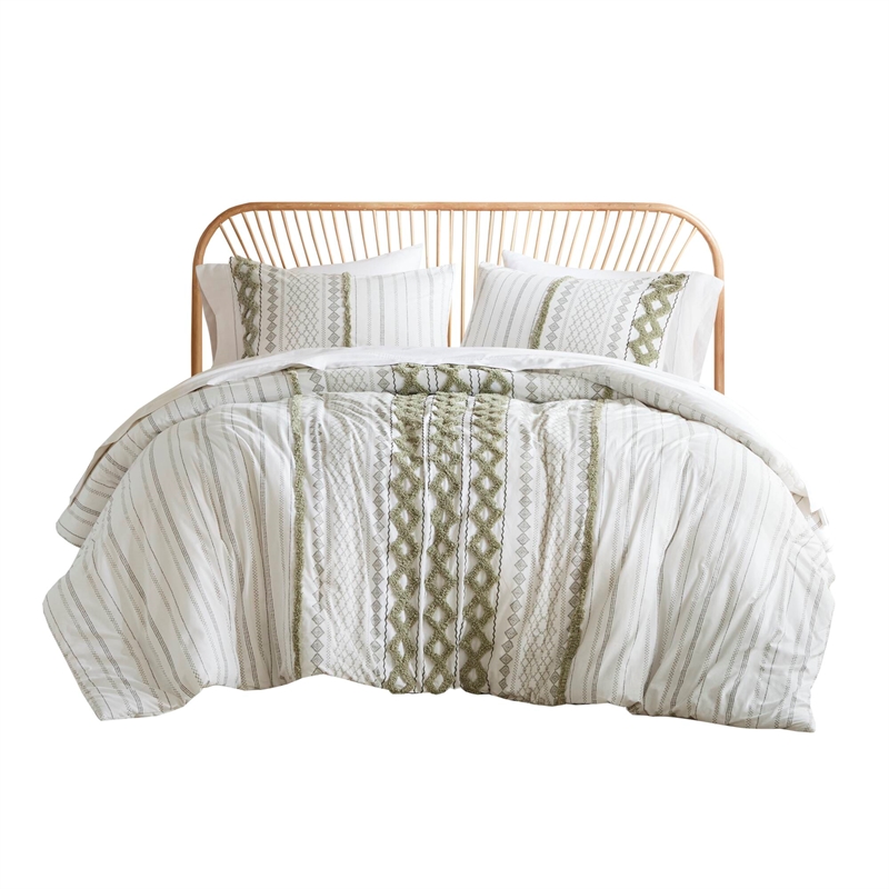 Olliix INK+IVY Imani King/Cal King Duvet Mini Set Cotton in Sage/Ivory