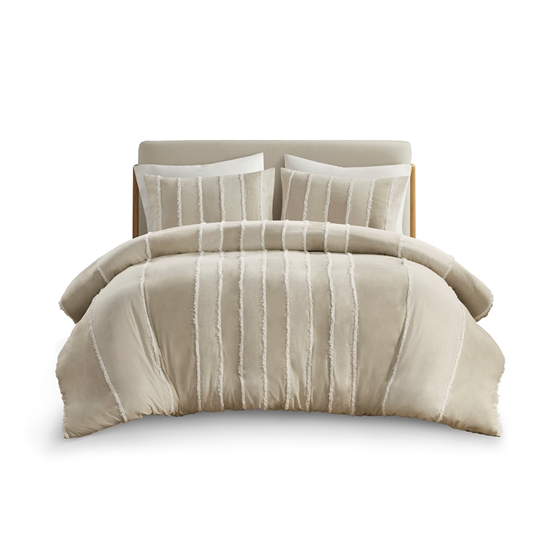 Olliix INK+IVY Shay Full/Queen Duvet Mini Set Cotton in Taupe