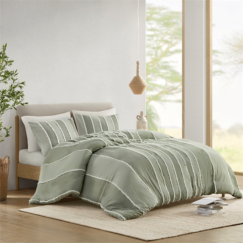 Olliix INK+IVY Shay Full/Queen Duvet Mini Set Cotton in Sage