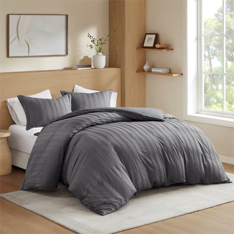 Olliix Super Listing Logan Cal King Duvet Set Polyester in Charcoal