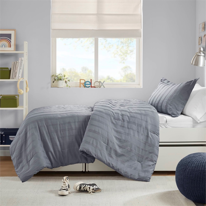Olliix Super Listing Logan Twin/Twin XL Duvet Set Polyester in Blue/Grey