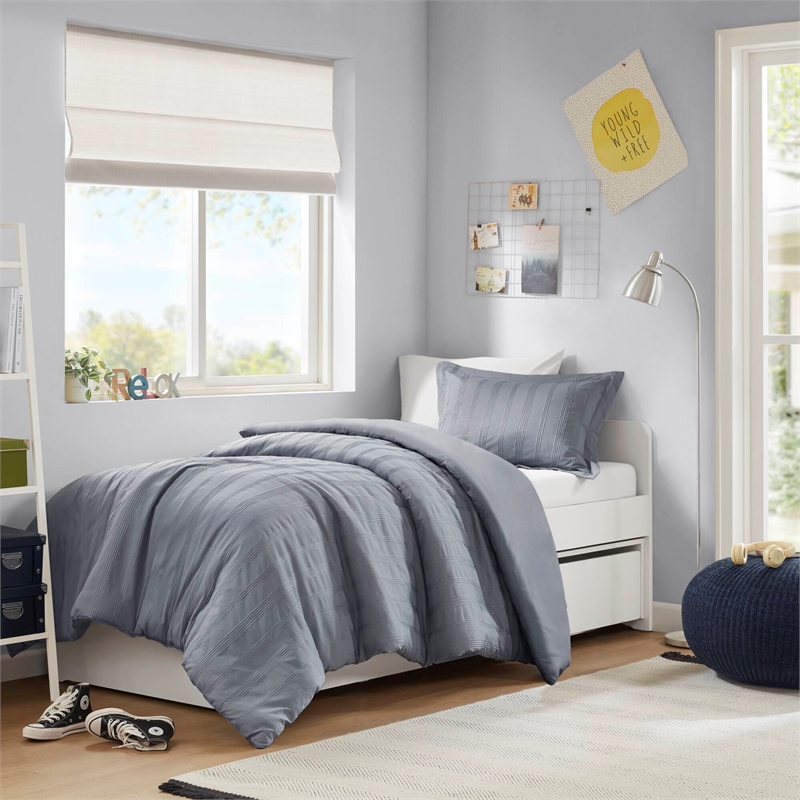 Olliix Super Listing Logan Twin/Twin XL Duvet Set Polyester in Blue/Grey