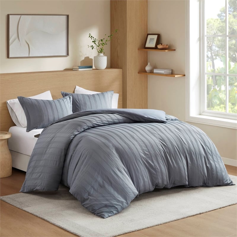 Olliix Super Listing Logan Cal King Duvet Set Polyester in Blue/Grey