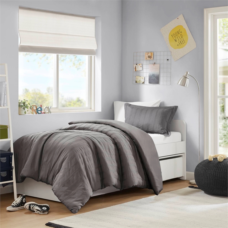 Olliix Super Listing Logan Twin/Twin XL Duvet Set Polyester in Charcoal