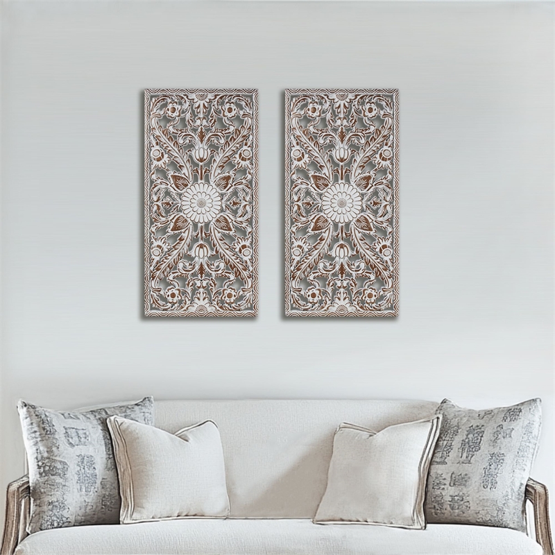 Olliix Madison Park Botanical Panel Set of 2 Wall Decor Set MDF in Antique Brown