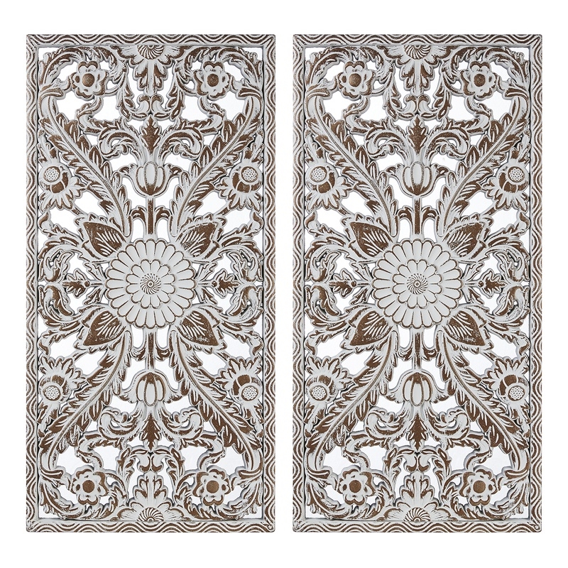 Olliix Madison Park Botanical Panel Set of 2 Wall Decor Set MDF in Antique Brown