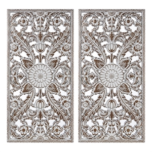 Olliix Madison Park Botanical Panel Set of 2 Wall Decor Set MDF in Antique Brown