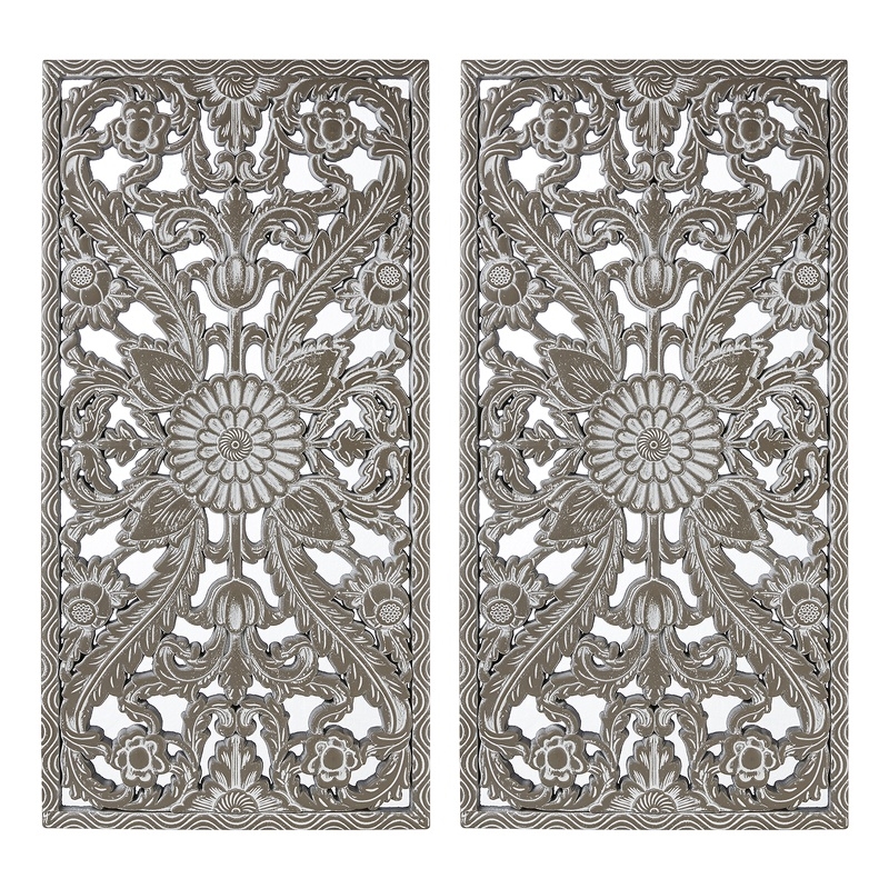 Olliix Madison Park Botanical Panel Set of 2 Wall Decor Set MDF in Antique Green