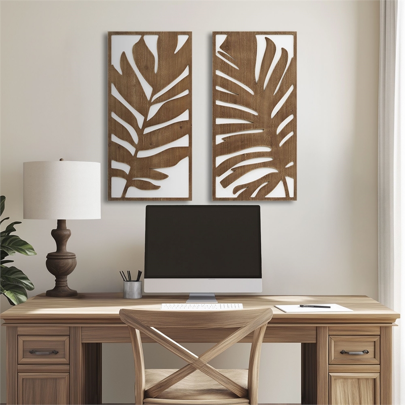 Olliix Madison Park Birch Botanical Wall Decor Set MDF/Wood in Monstera