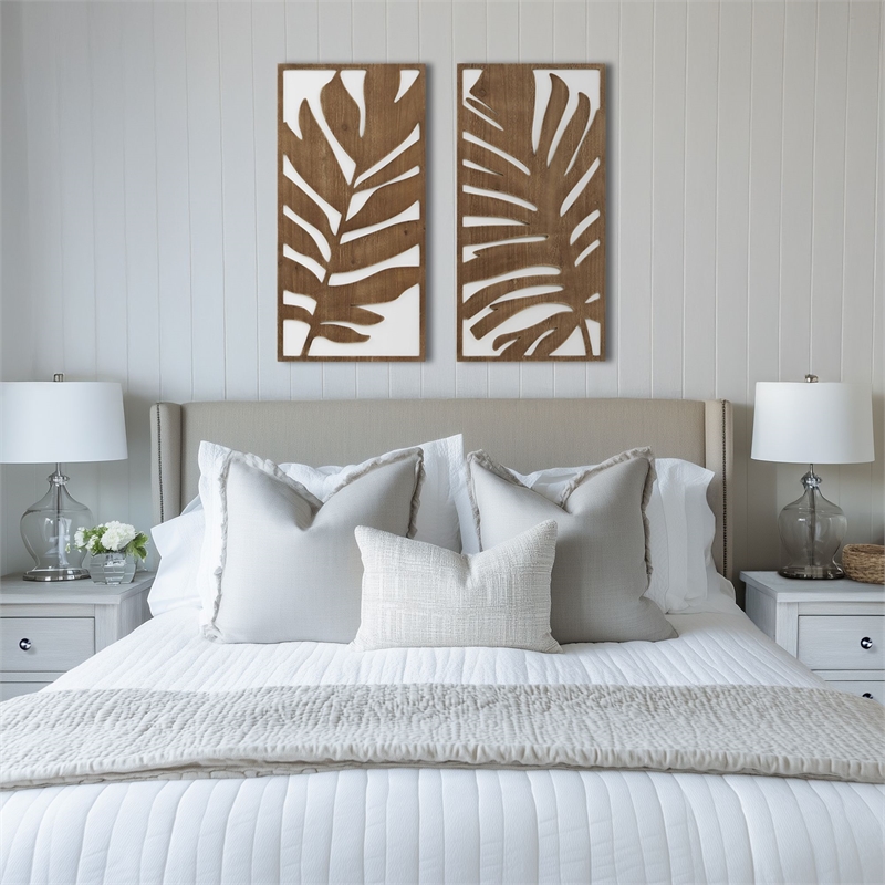 Olliix Madison Park Birch Botanical Wall Decor Set MDF/Wood in Monstera