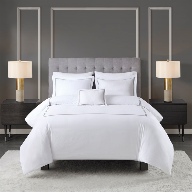 Olliix Madison Park 500 Thread Count Full/Queen Duvet Cover Set in White/Grey