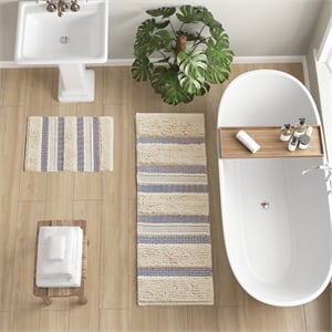 Olliix INK+IVY Asher 20x32&quot Bath Rug Cotton in Navy