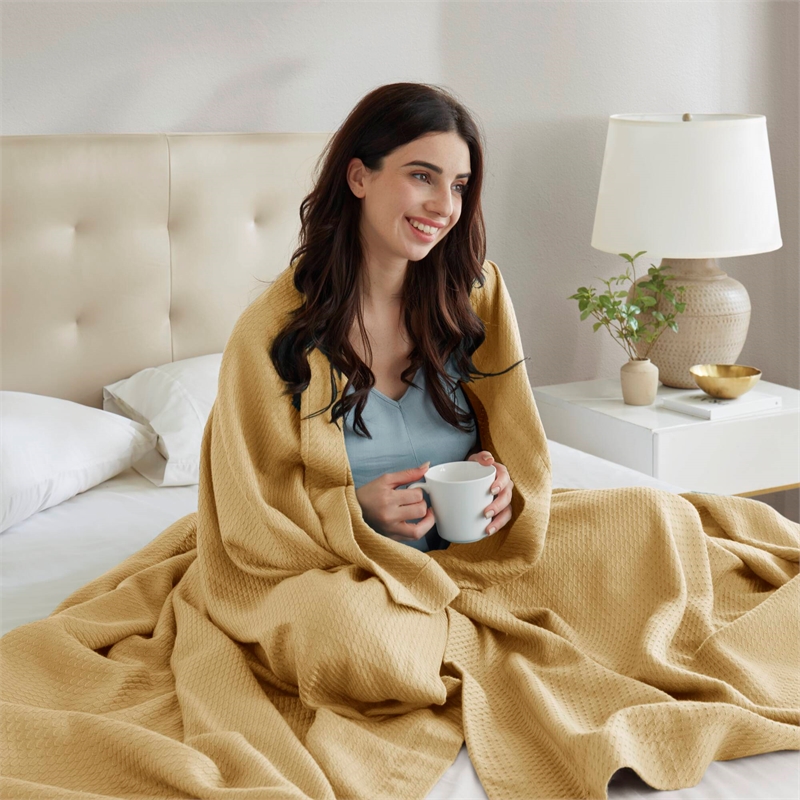 Olliix Madison Park Egyptian Cotton Full/Queen Blanket Cotton in Mustard