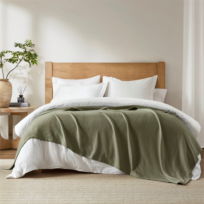 Olliix Madison Park Liquid Cotton Full/Queen Blanket Cotton in Olive Green