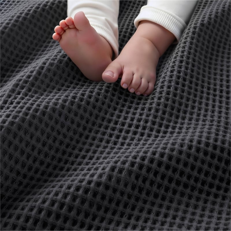 Olliix Madison Park Waffle Weave Full/Queen Blanket Cotton in Dark Grey