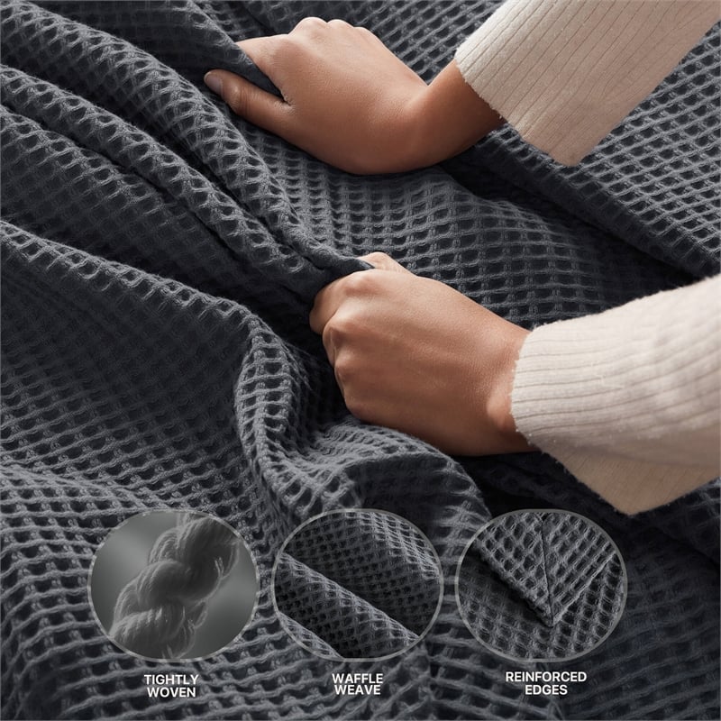 Olliix Madison Park Waffle Weave Full/Queen Blanket Cotton in Dark Grey