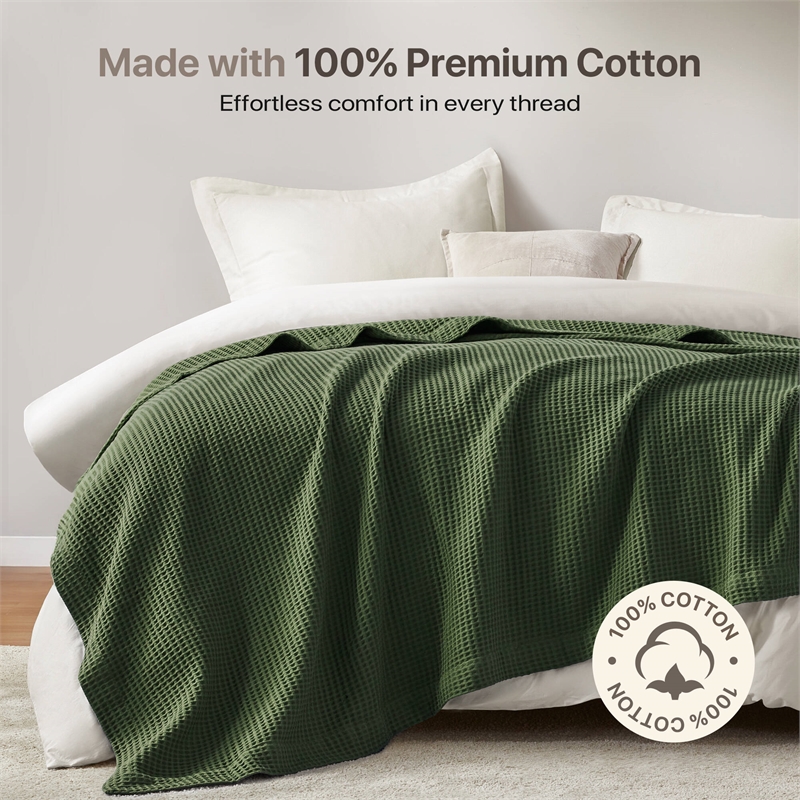 Olliix Madison Park Waffle Weave Full/Queen Blanket Cotton in Olive Green
