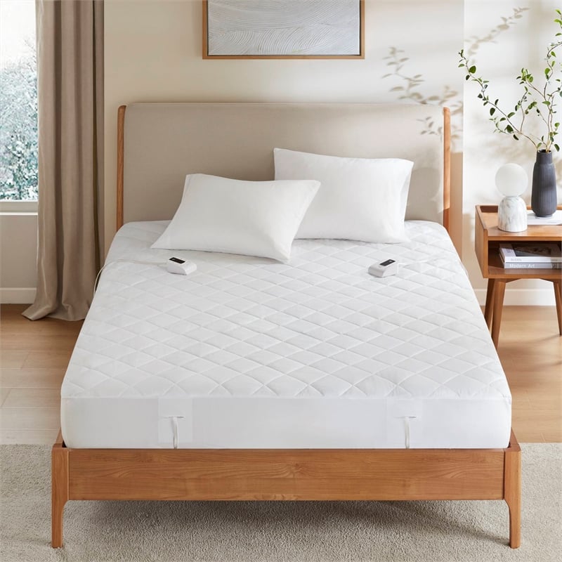Olliix Serta Microfiber Zoned Queen Mattress Pad Microfiber in White