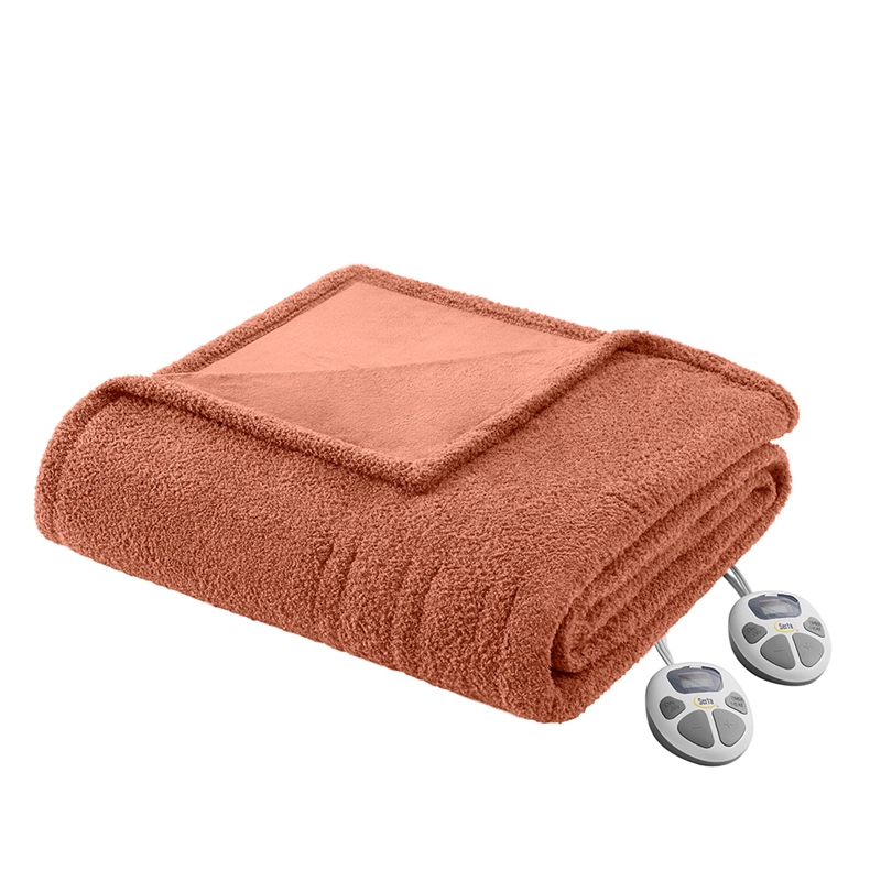 Olliix Serta Dream Soft Heated Queen Blanket Faux Feathersoft in Rust