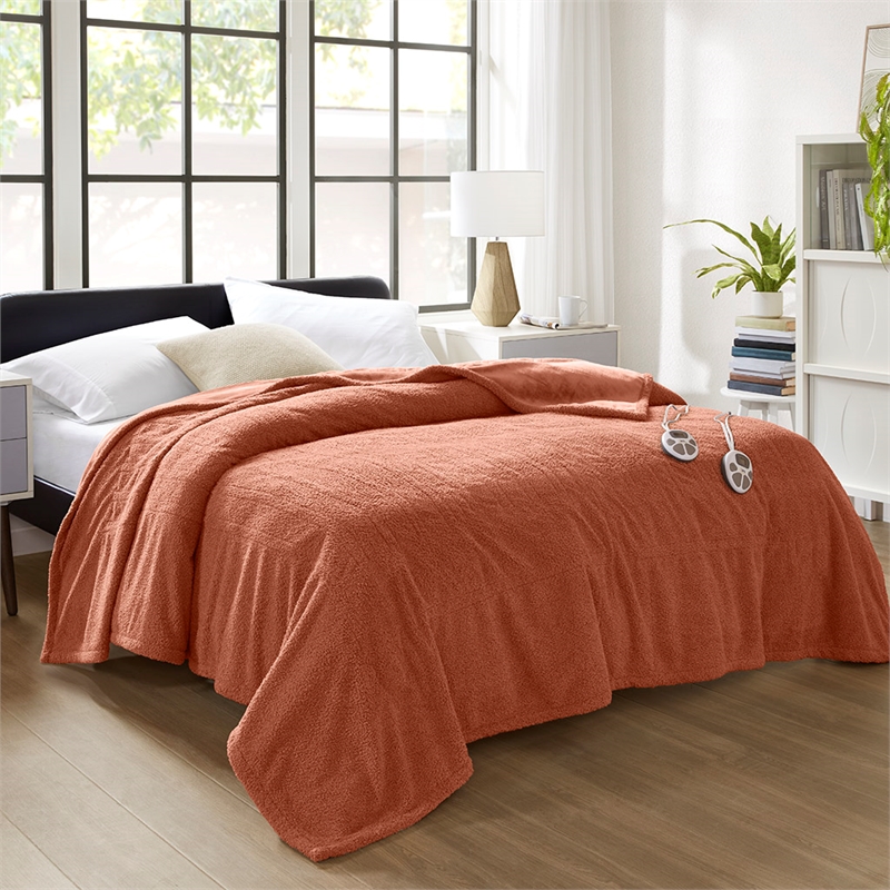 Olliix Serta Dream Soft Heated Queen Blanket Faux Feathersoft in Rust