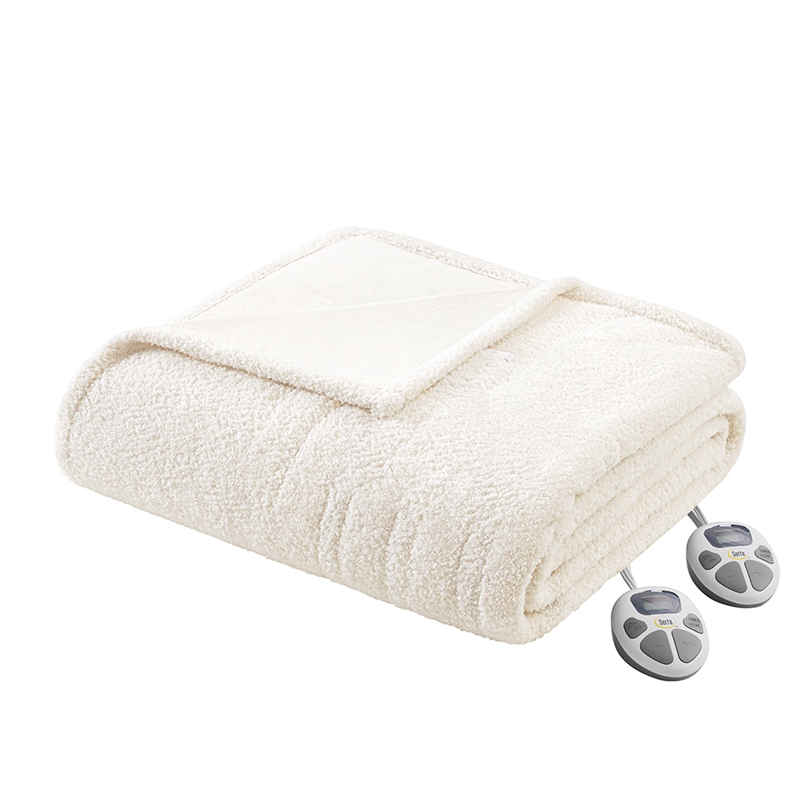 Olliix Serta Dream Soft Heated Queen Blanket Faux Feathersoft in Ivory