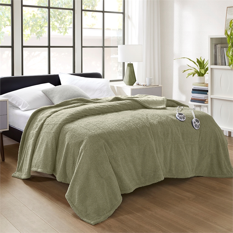 Olliix Serta Dream Soft Heated Queen Blanket Faux Feathersoft in Sage