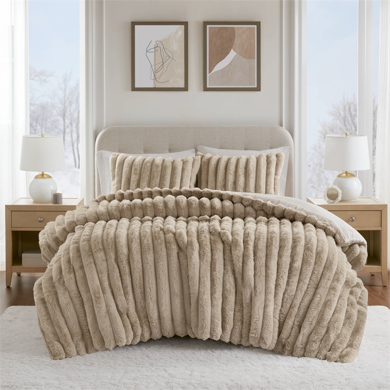 Olliix Madison Park Jasmine Full/Queen Comforter Mini Set Polyester in Taupe