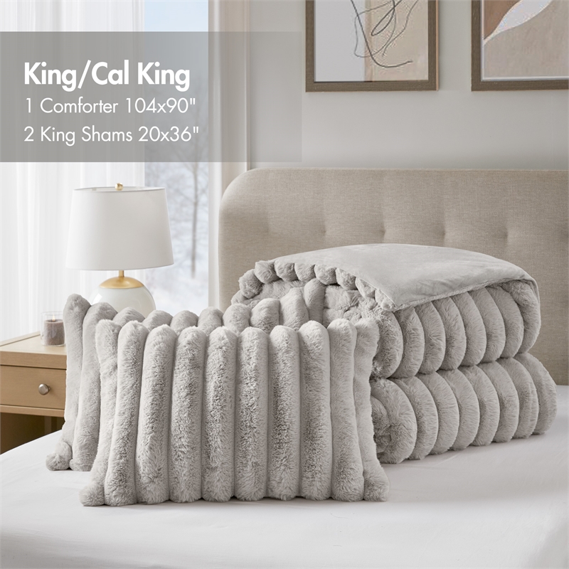Olliix Madison Park Jasmine Full/Queen Comforter Mini Set in Light Gray