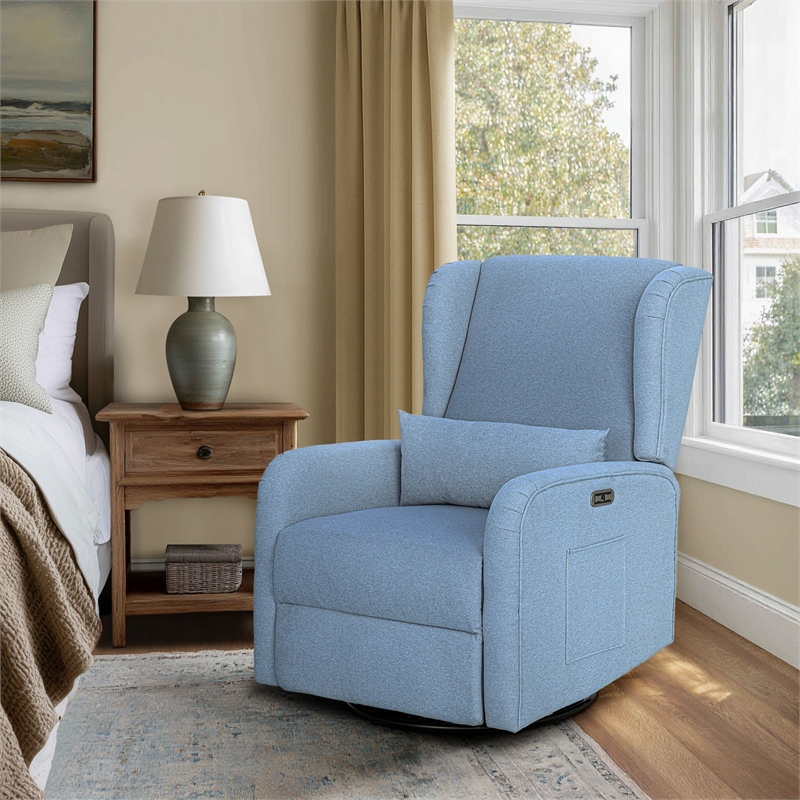 Olliix Madison Park Candace Recliner Wood/Plywood/Fabric in Light Blue